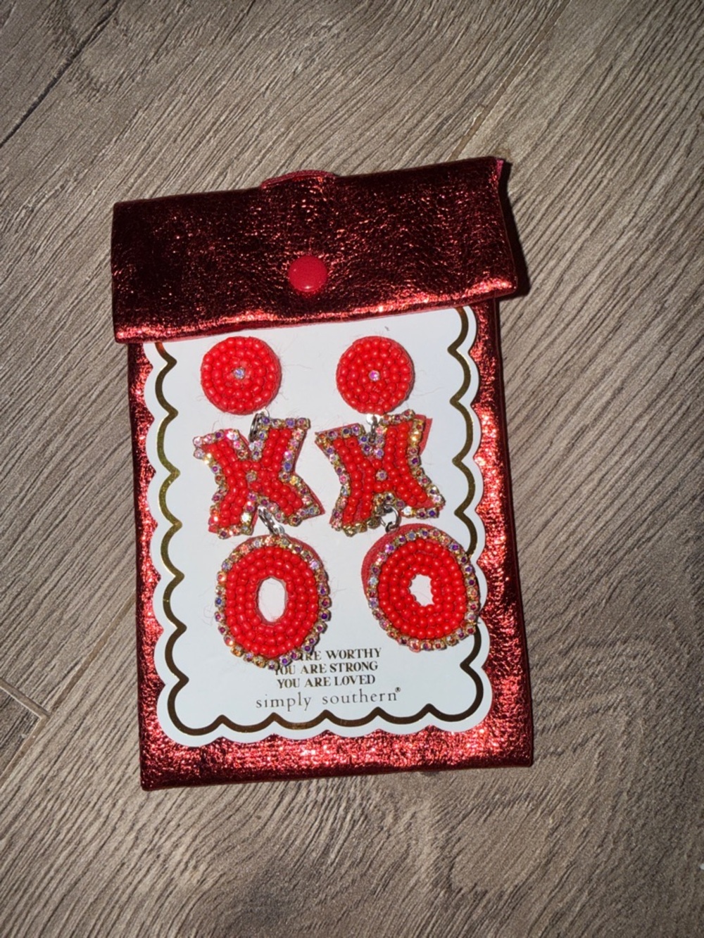 Simply Southern Red Beaded X and O Earring Set with Rhinestones